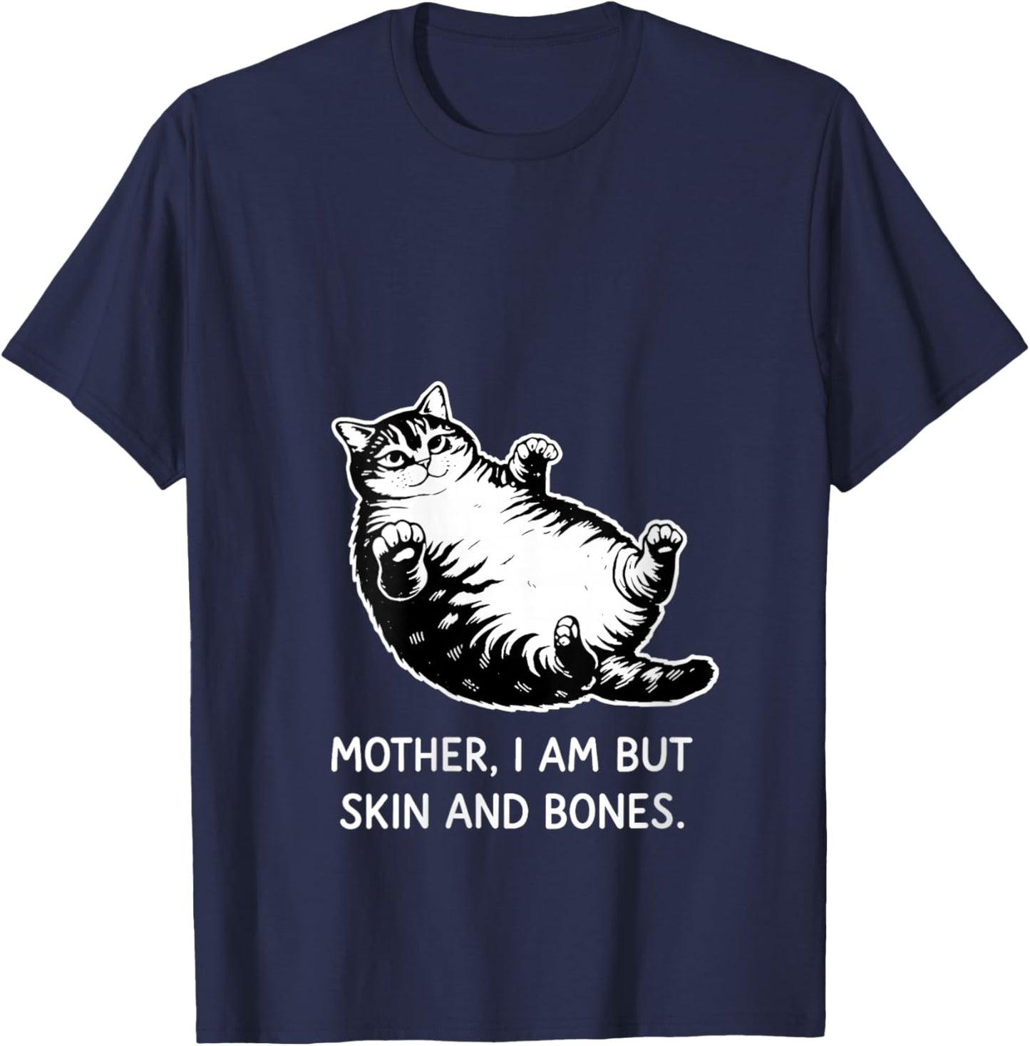 Women's Mother, I Am But Skin and Bones Funny Cat Mom Cat Lover Gift V-Neck T-Shirt - T-Shirt | Navy