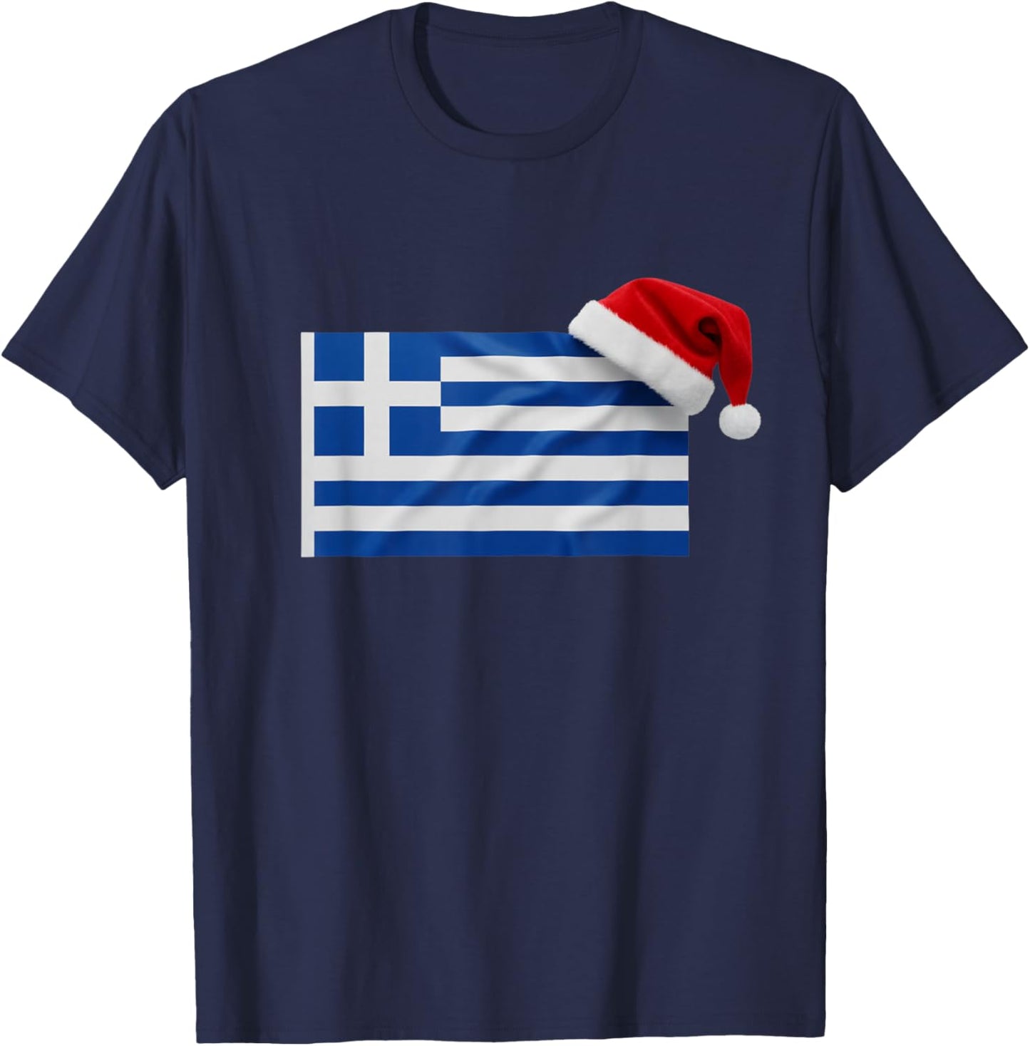 Greek Flag Santa Hat Funny Greece Christmas Holiday T-Shirt - T-Shirt | Navy