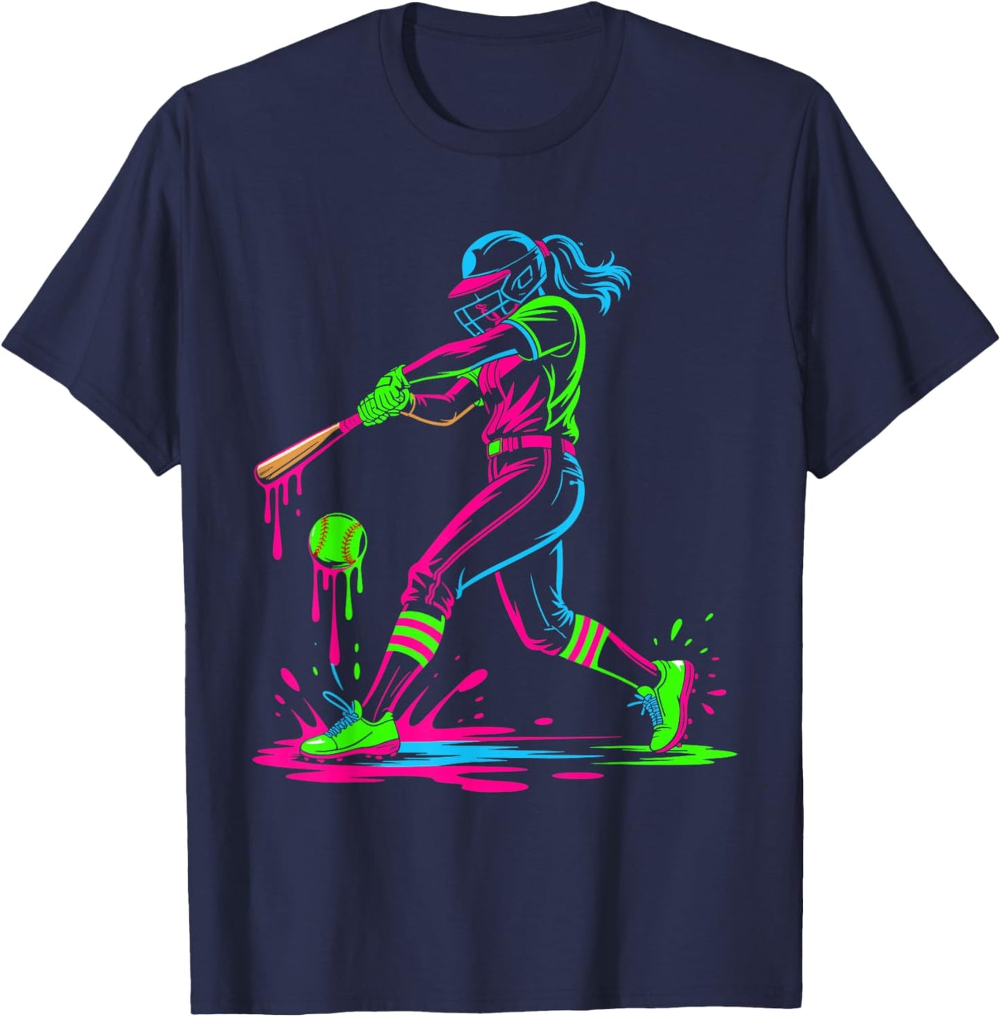 Softball Girl Ice Cream Softball Drip T-Shirt - T-Shirt | Navy
