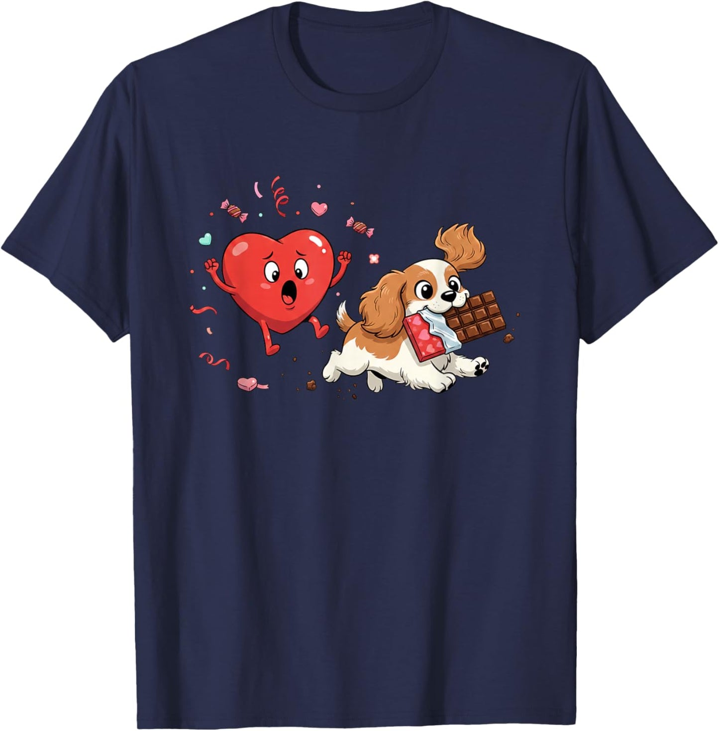 Funny Cavalier King Charles Spaniel Heart Valentine Dog T-Shirt - T-Shirt | Navy