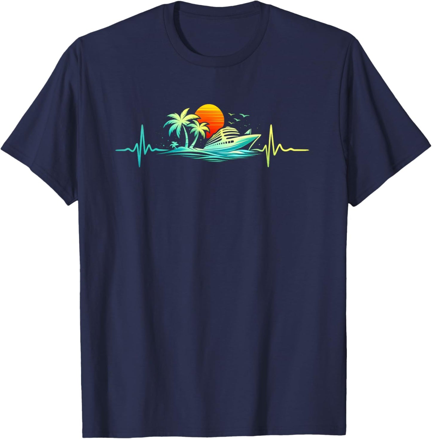 Cruise Ship Vacation Summer Cruise Heartbeat Cruising T-Shirt - T-Shirt | Navy