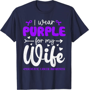 I Wear Purple for Wife Pancreatic Cancer Awareness Family T-Shirt - T-Shirt | Navy