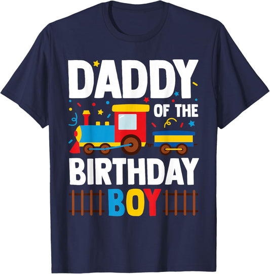 Daddy of The Birthday Boy Funny Matching Train Family Squad T-Shirt - T-Shirt | Navy