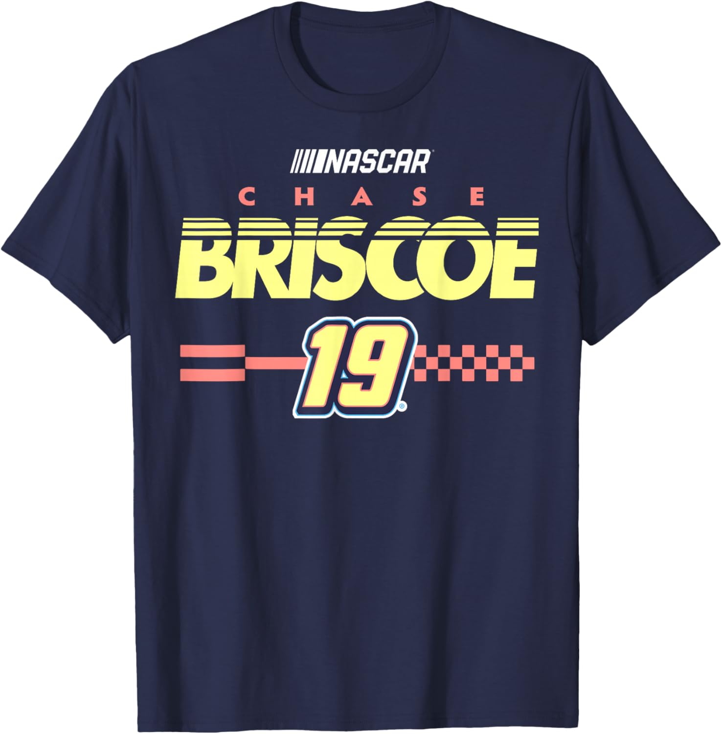 NASCAR Chase Briscoe No. 19 Checkered Pattern Start Line T-Shirt - T-Shirt | Navy