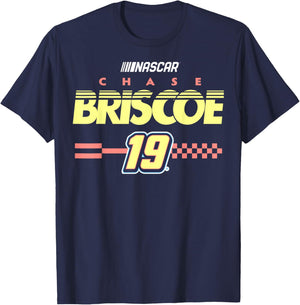 NASCAR Chase Briscoe No. 19 Checkered Pattern Start Line T-Shirt - T-Shirt | Navy
