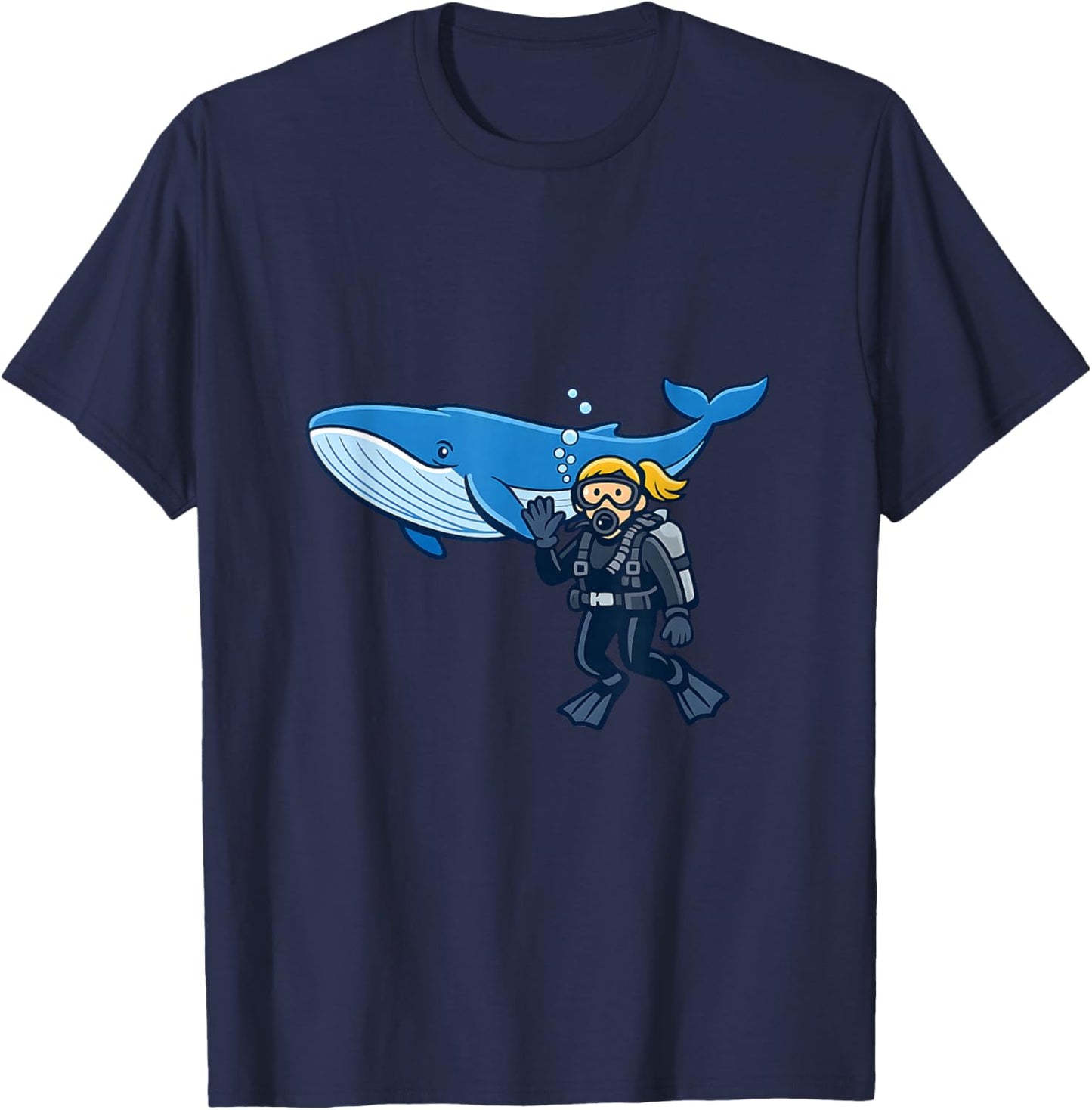 Blue Whale Scuba Diver Ocean Adventure Design T-Shirt - T-Shirt | Navy