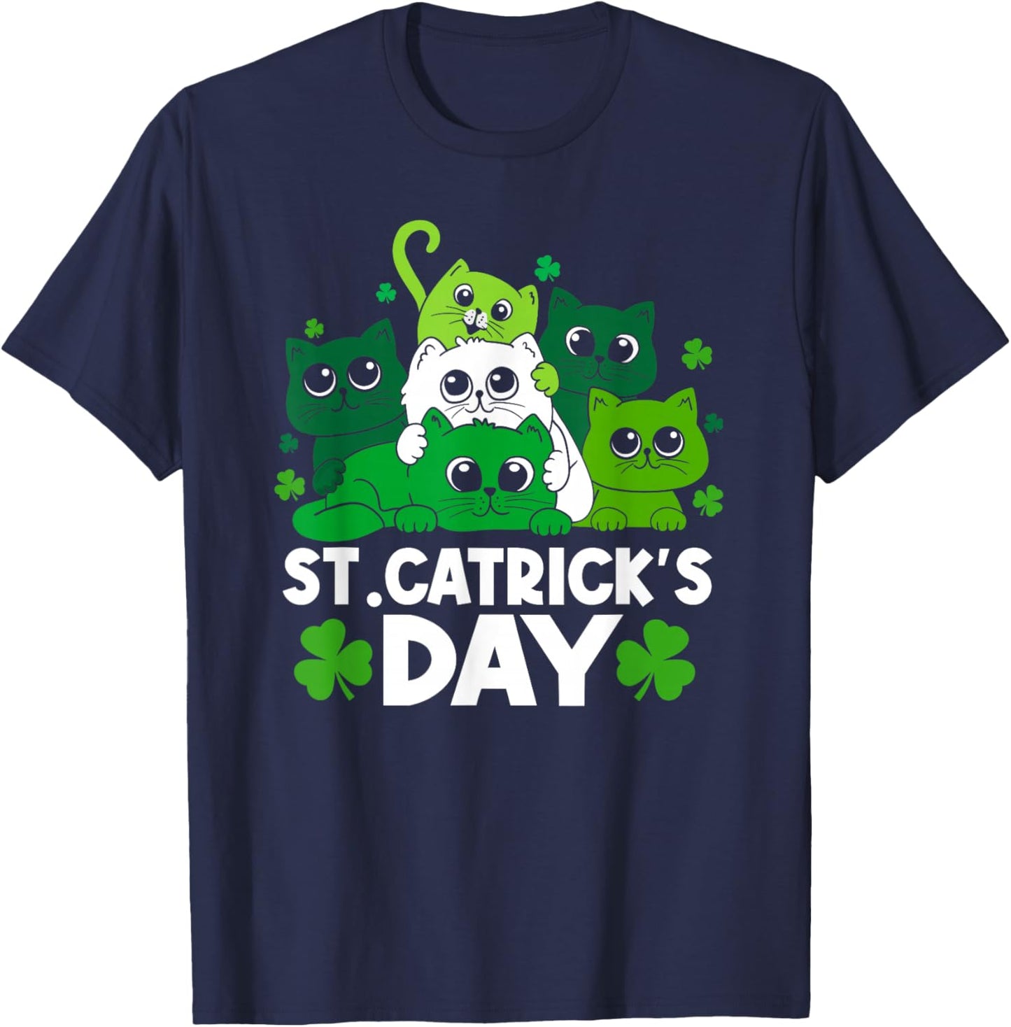 St Catrick's Day Funny Cat St Patricks Day Women Girls Kids T-Shirt - T-Shirt | Navy