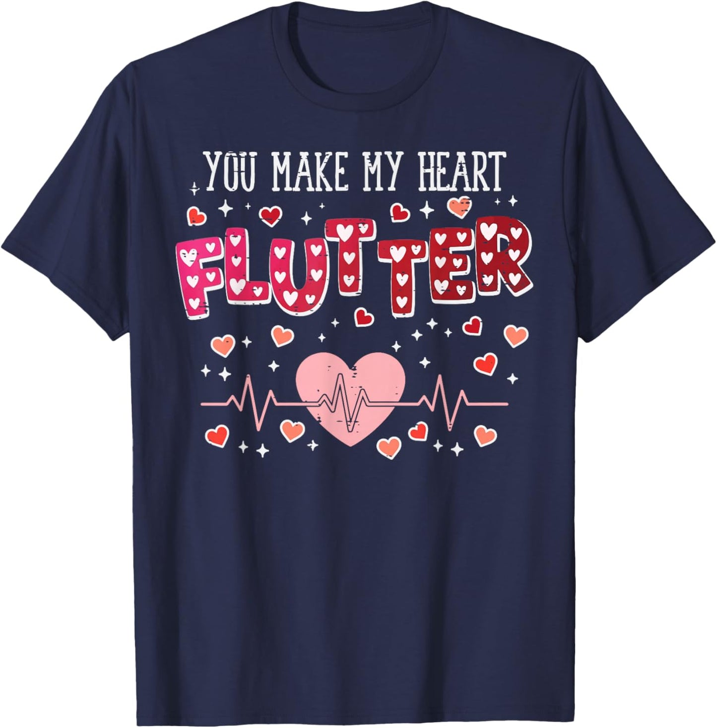 Valentines Day Cardiac Nurse Heart Flutter Women Men T-Shirt - T-Shirt | Navy