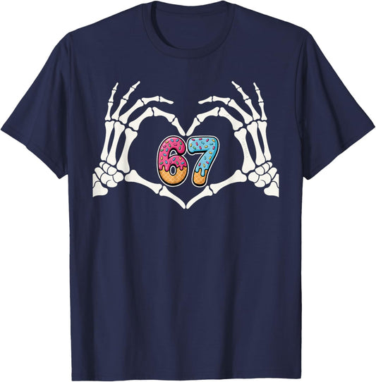 Six Seven Ice Cream Drip 67 Meme Skeleton Hands Sign T-Shirt - T-Shirt | Navy