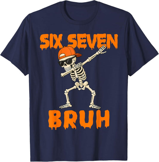 67 Halloween Funny Six Seven Meme Brainrot Pumpkin Kids Bruh T-Shirt - T-Shirt | Navy