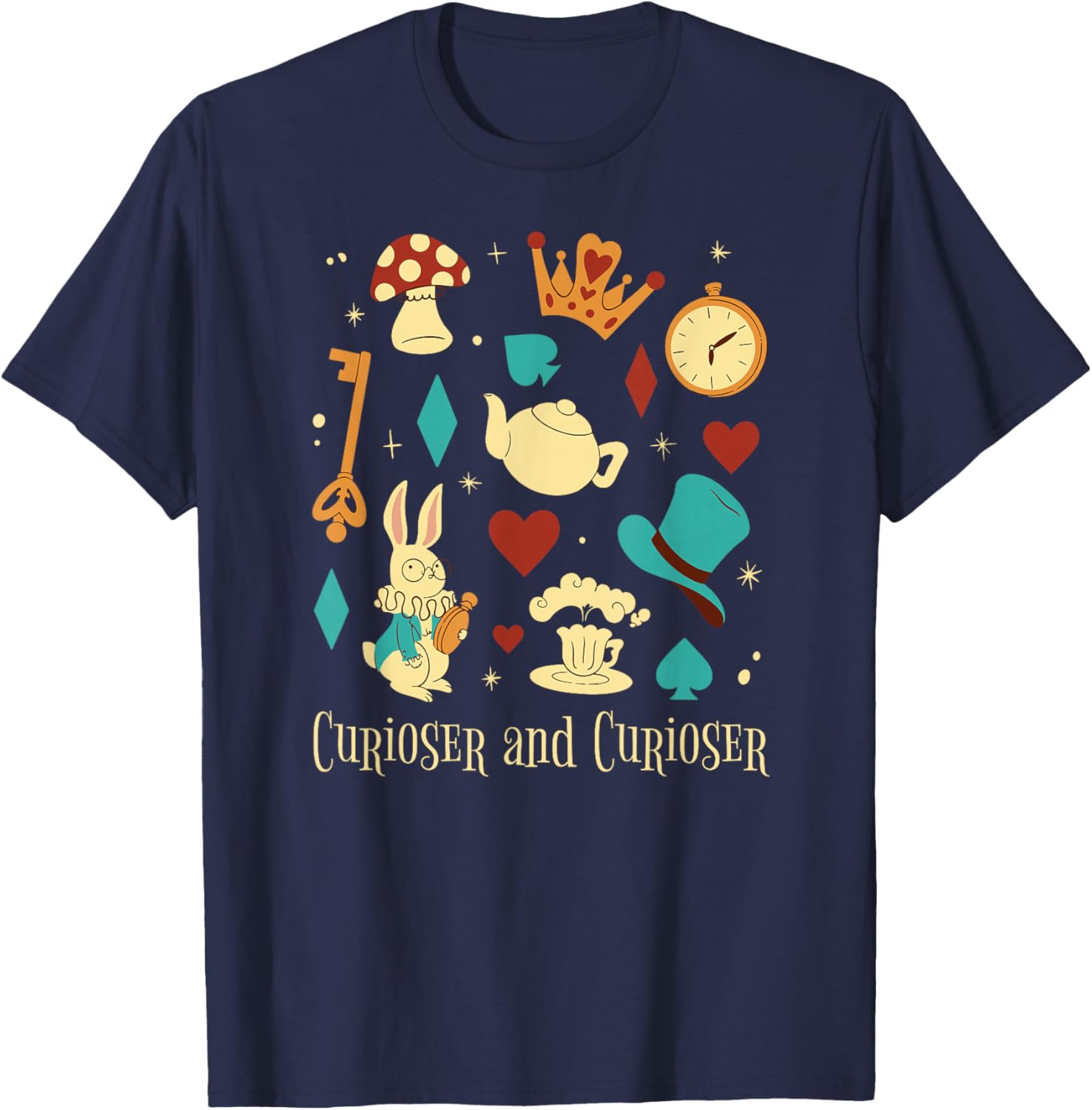 Curiouser and Curiouser Quote Alice T-Shirt - T-Shirt | Navy