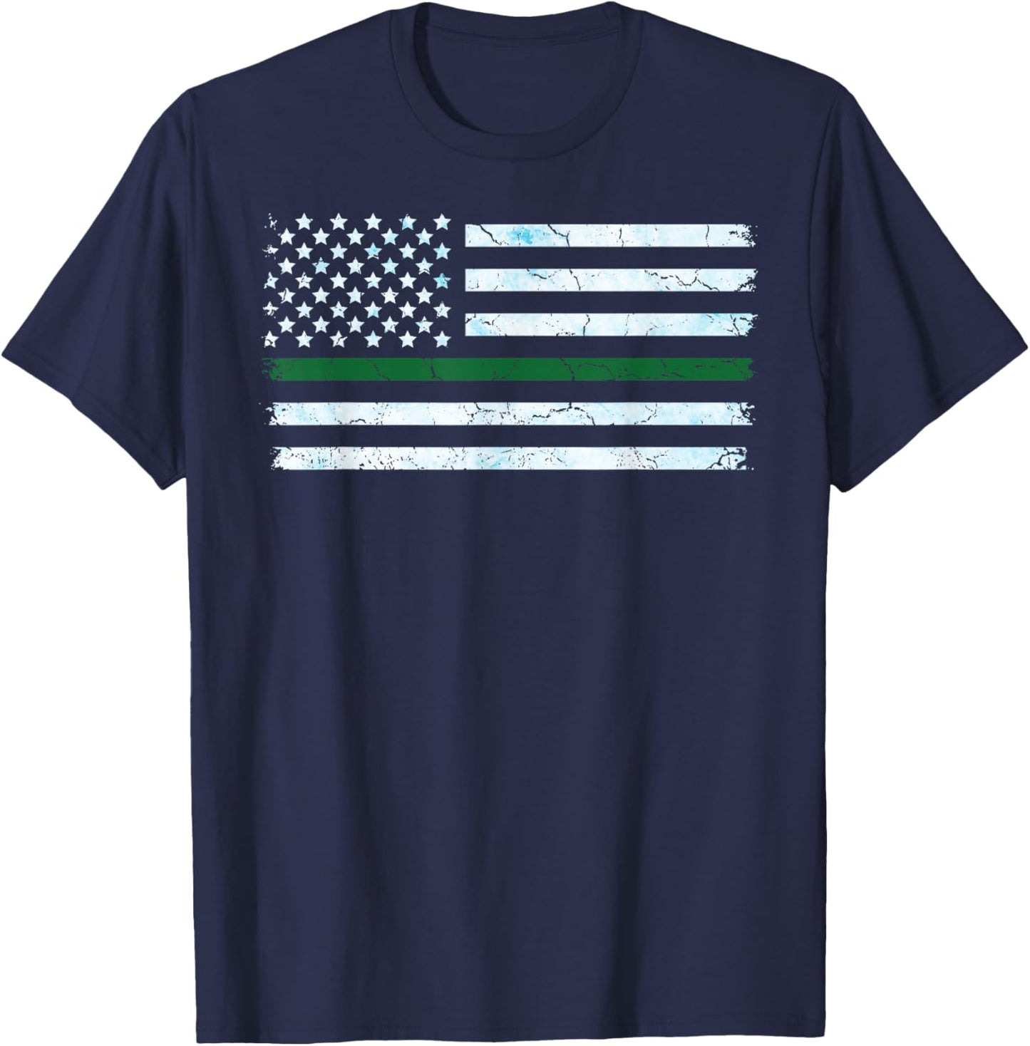 US America Flag Thin Green Line I Support ICE Stand with ICE T-Shirt - T-Shirt | Navy