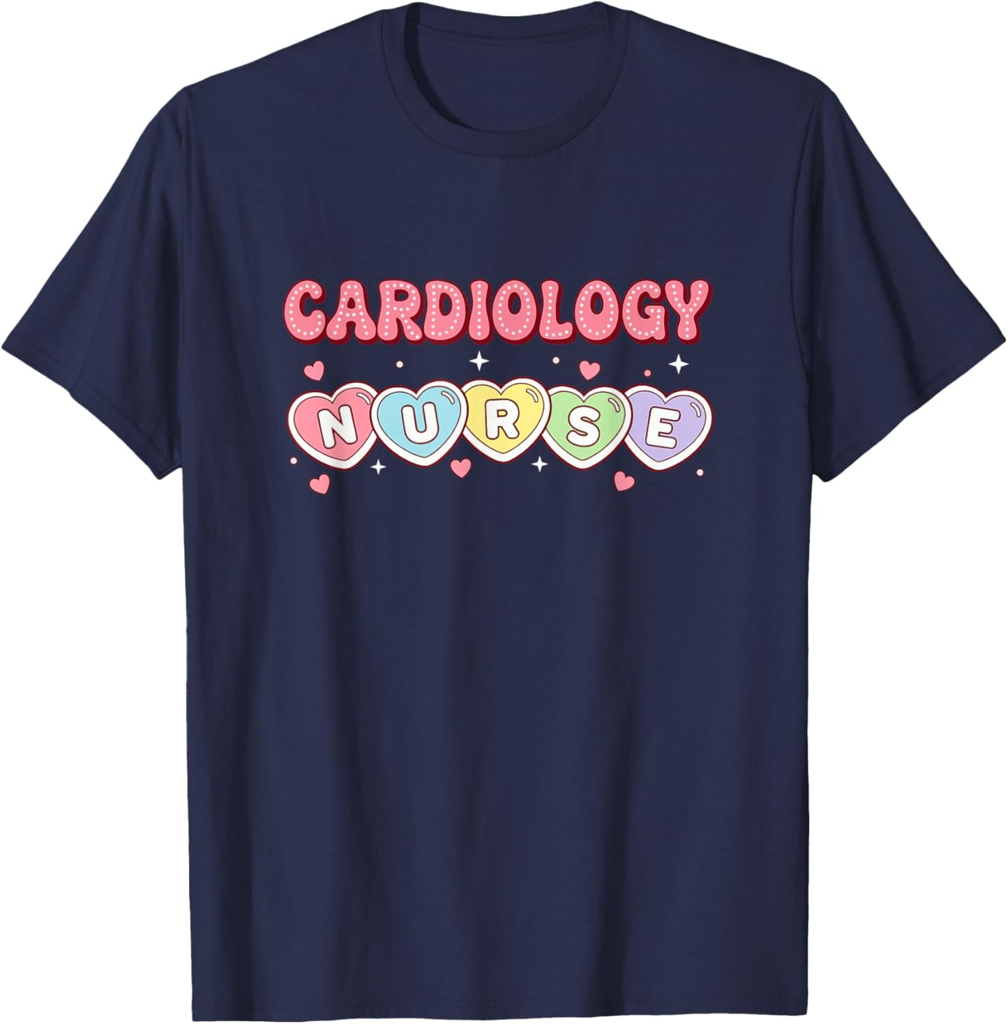 Cardiac Nurse Love Hearts Valentine Cardiology Nurse T-Shirt - T-Shirt | Navy