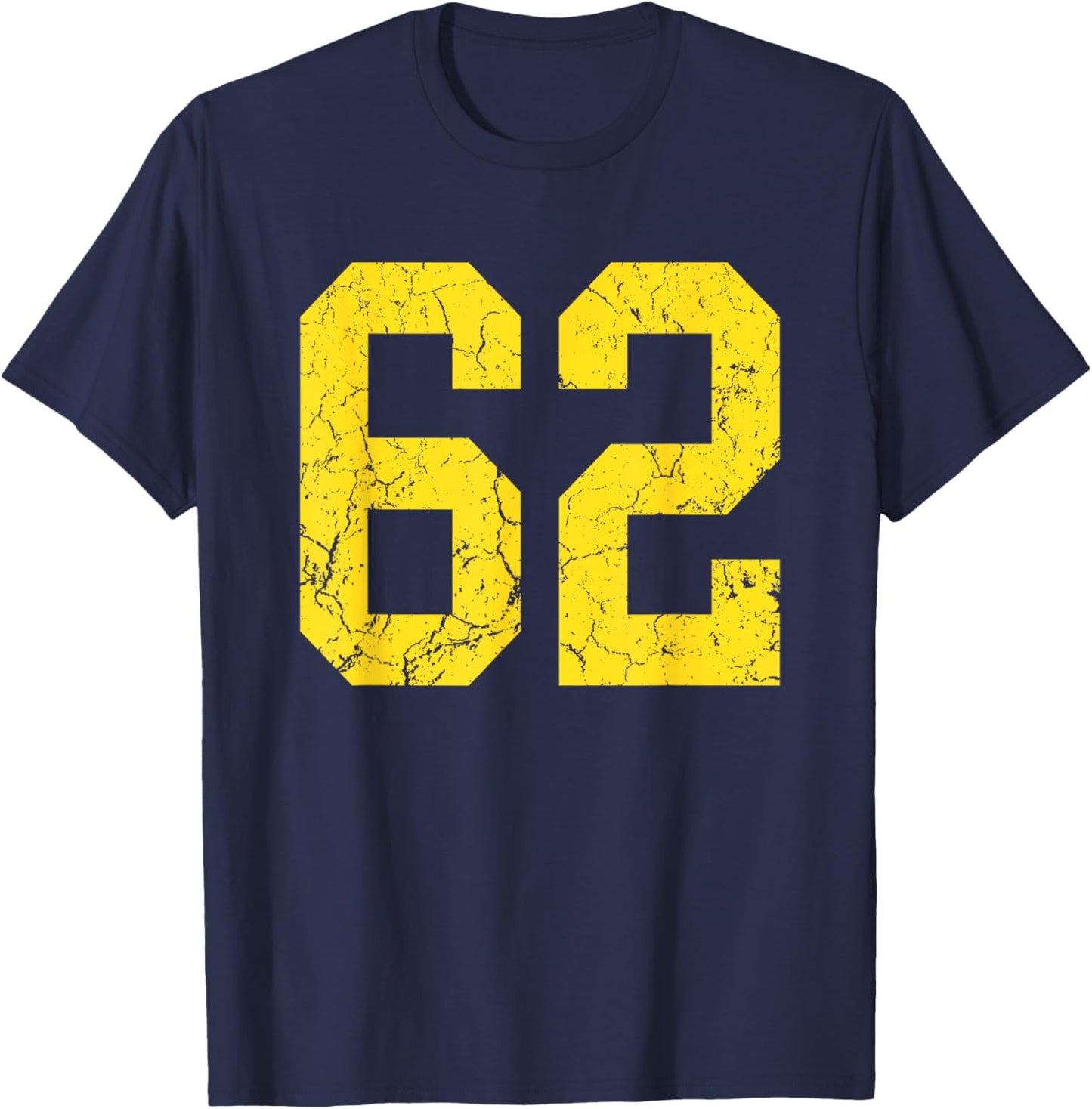 Distressed Bright Gold Number 62 Jersey Player Uniform #62 T-Shirt - T-Shirt | Navy