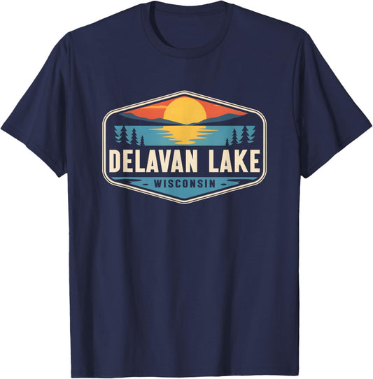 Delavan Lake Wisconsin Outdoors Vintage T-Shirt - T-Shirt | Navy