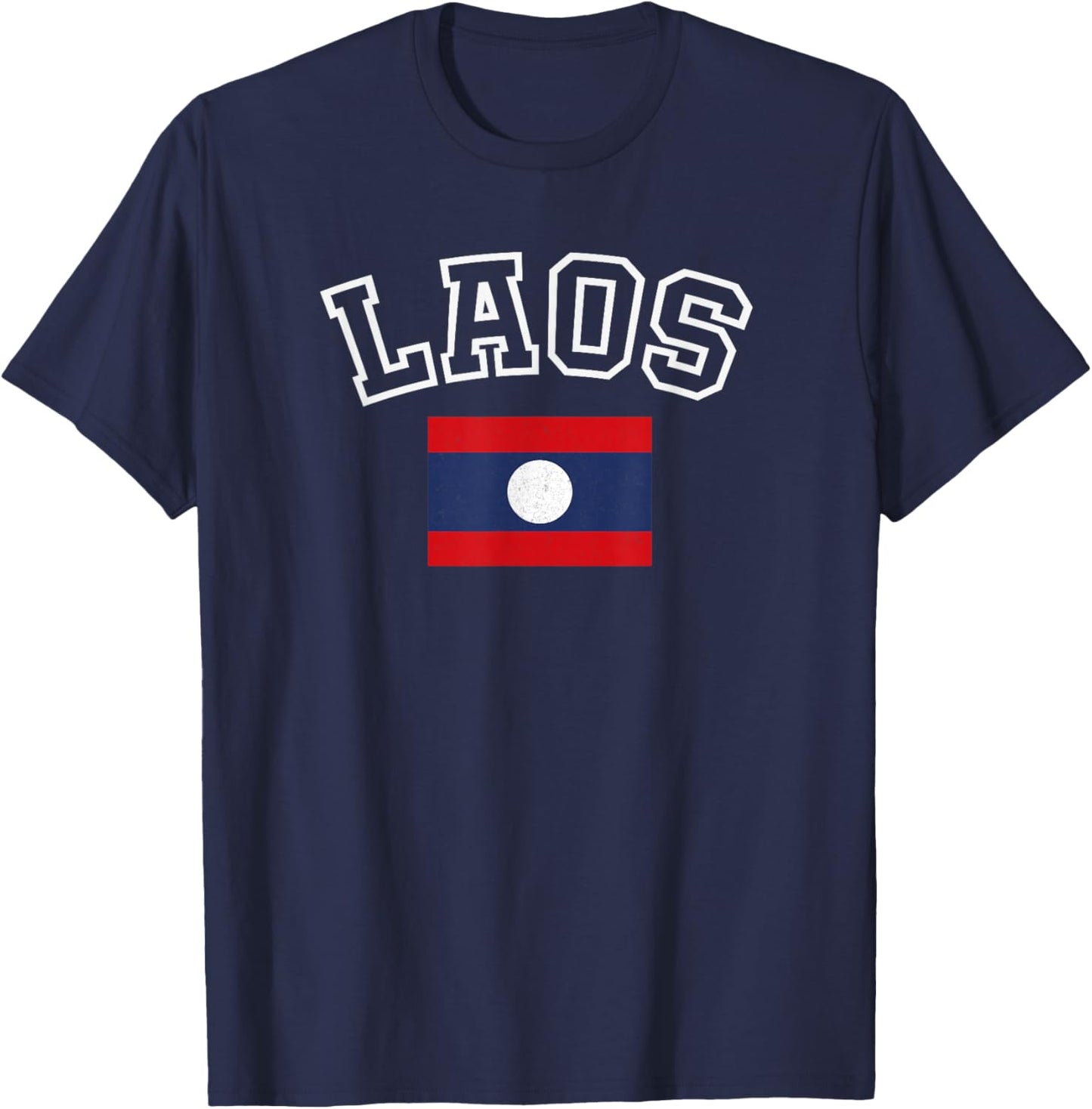 Laos Flag Vintage Distressed Retro Heritage Design T-Shirt - T-Shirt | Navy