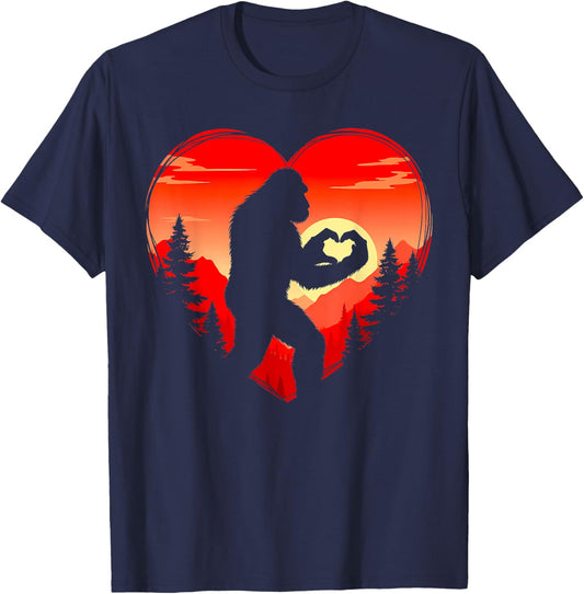 Funny Bigfoot in Love Heart Happy Valentine's Day Men Women T-Shirt - T-Shirt | Navy