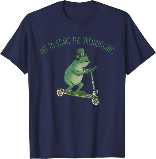 Lucky Frog Meme St. Patrick Day Off to Start The Shenanigans T-Shirt - T-Shirt | Navy