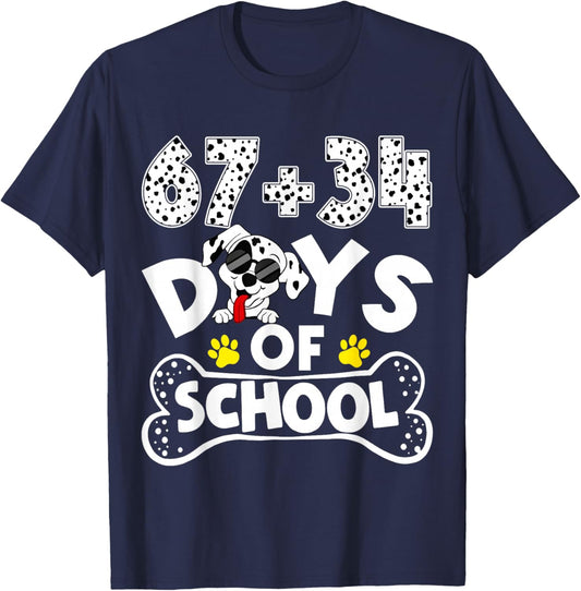 67 34 Days of School Dalmatian Dog Kid 100th Day of School T-Shirt - T-Shirt | Navy