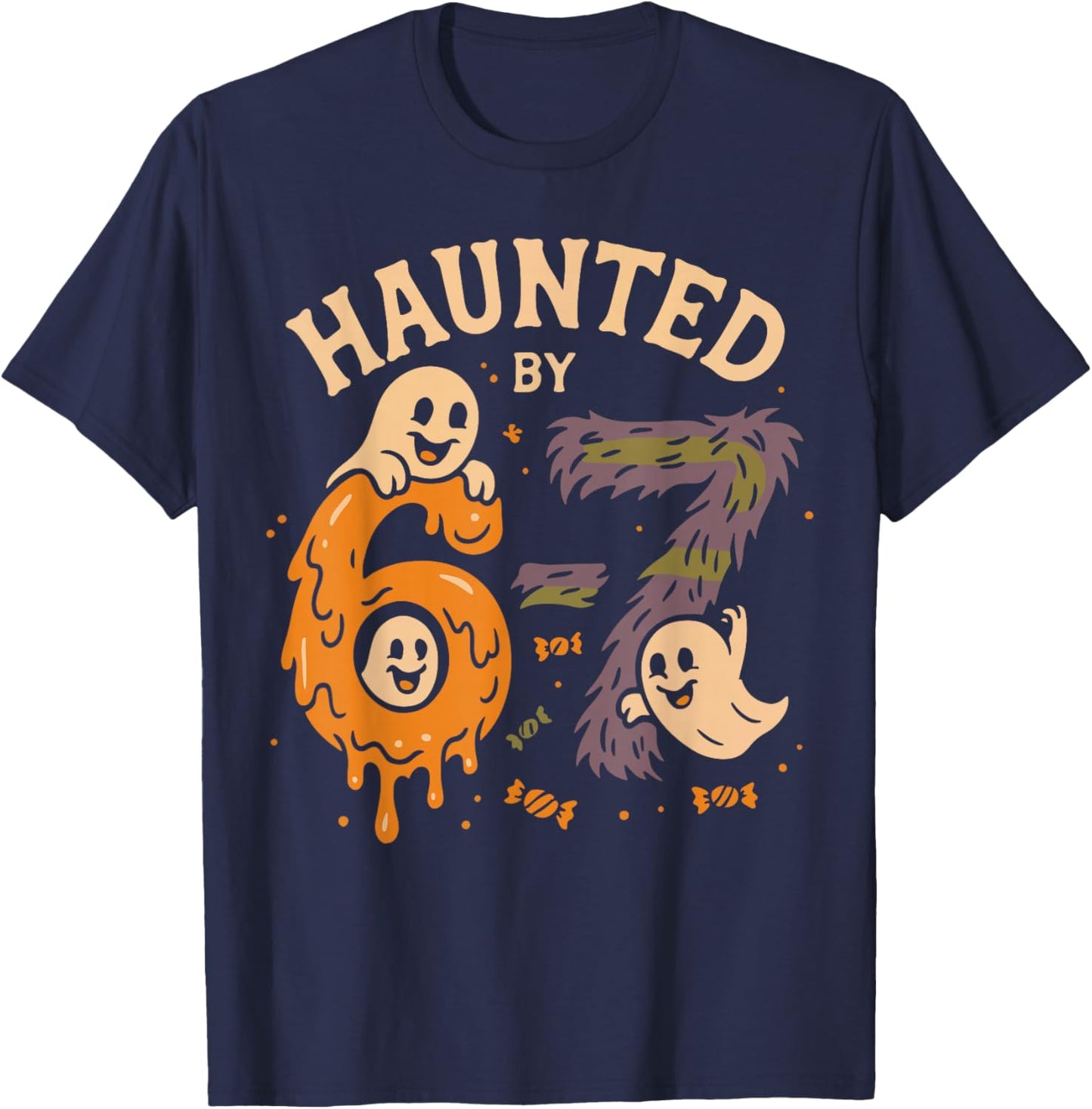 Haunted by 67 Six Seven Meme Gen Alpha Funny Halloween T-Shirt - T-Shirt | Navy