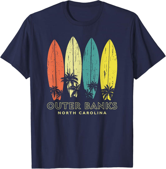 Outer Banks North Carolina Palm Tree OBX Men Women Souvenir T-Shirt - T-Shirt | Navy