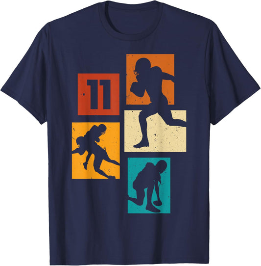 11th Birthday Retro American Football 11 Years Old Boy Girl T-Shirt - T-Shirt | Navy