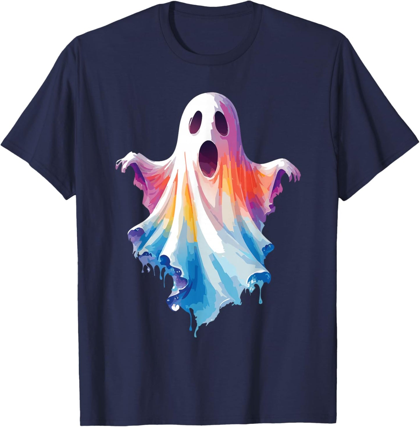 Tie Dye Aesthetic Ghost Colorful Artistic Halloween Ghost T-Shirt - T-Shirt | Navy