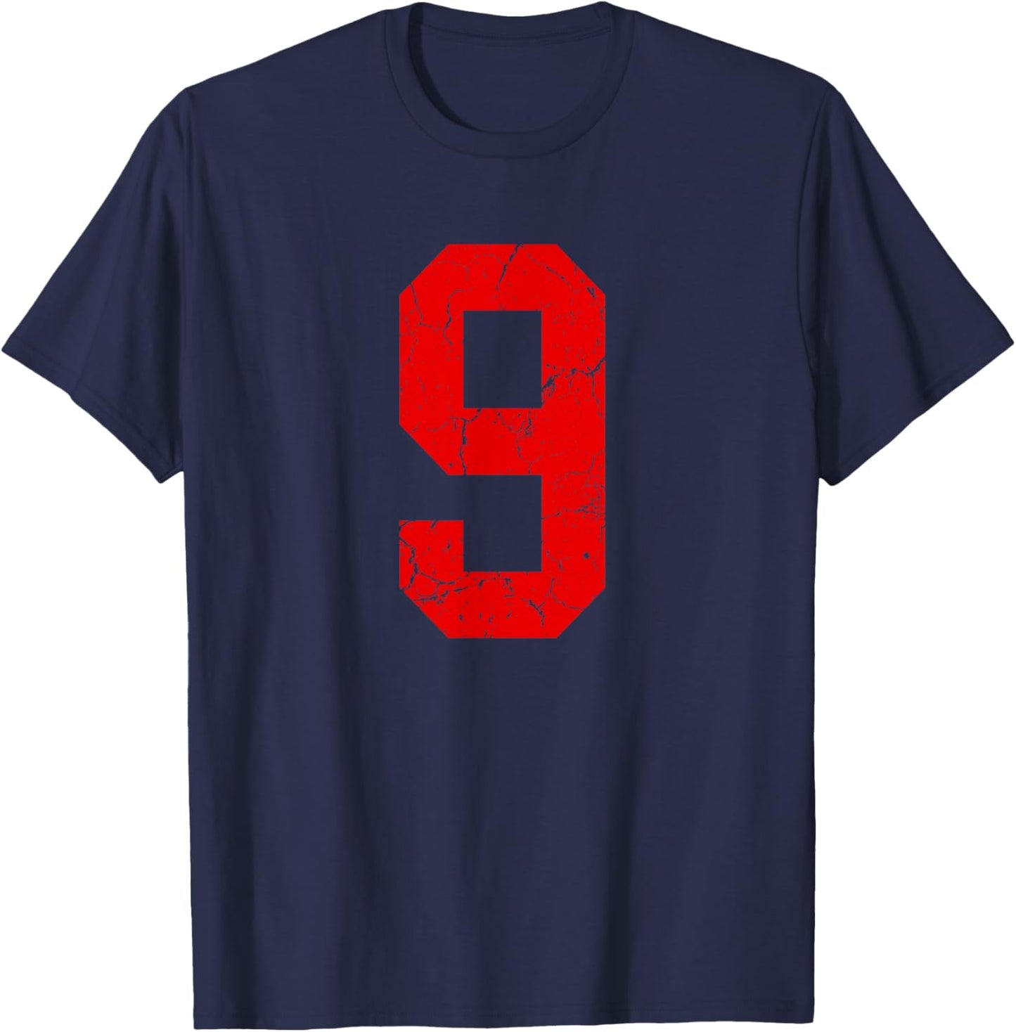 Distressed Red Number 9 Jersey Player Uniform #9 T-Shirt - T-Shirt | Navy