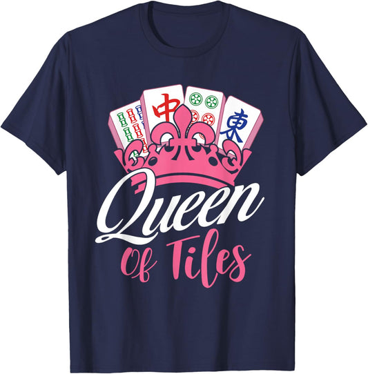 Queen of Tiles - Mahjong Lover Mah Jong Player T-Shirt - T-Shirt | Navy