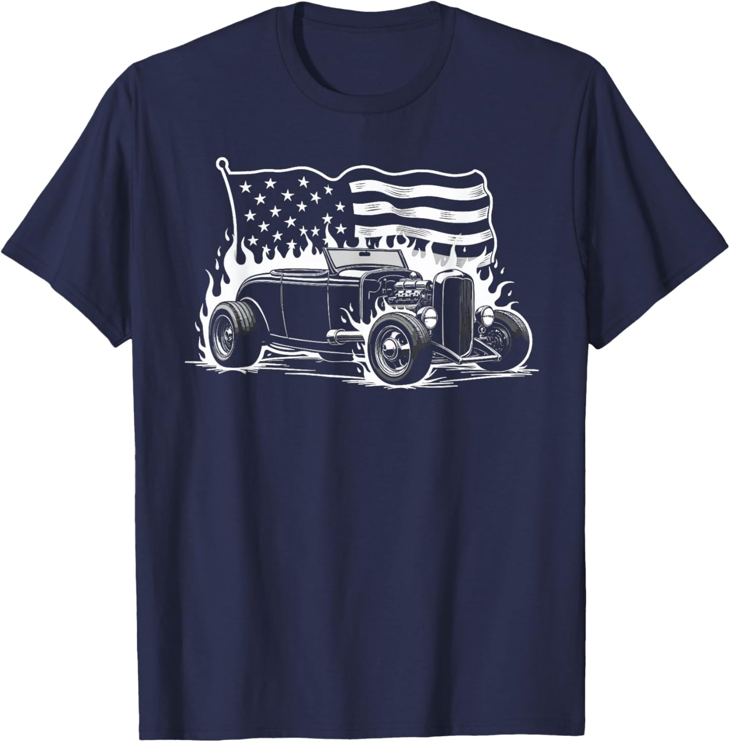 1932 Deuce Coupe Classic American Flag Patriotic Silhouette T-Shirt - T-Shirt | Navy