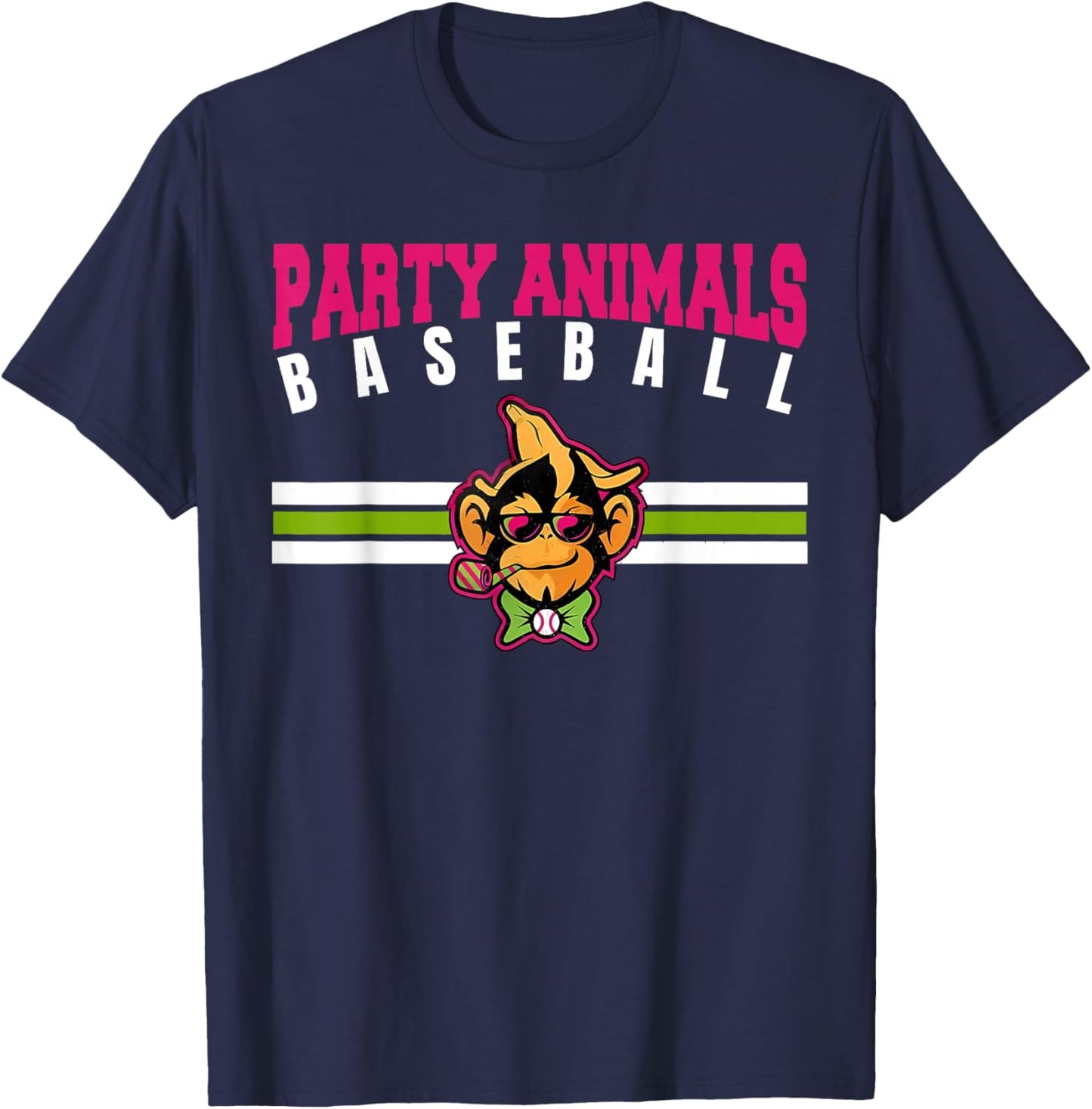 Party Animals Baseball Retro Monkey Sunglasses T-Shirt - T-Shirt | Navy