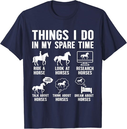Things I Do in My Spare Time Horse Funny Boys Girls Kids T-Shirt - T-Shirt | Navy