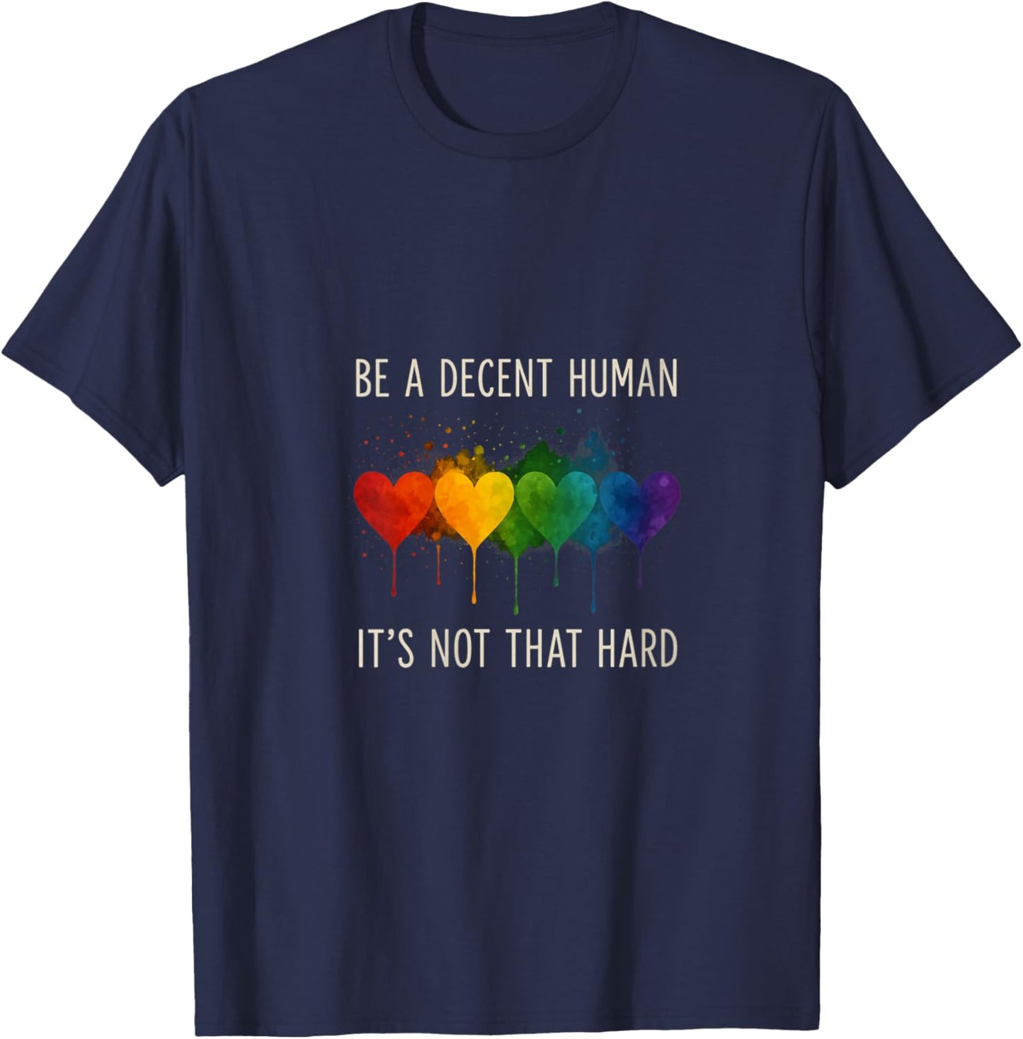 Women's LGBTQ LGBT Heart Retro Be A Decent Human It's Not That Hard V-Neck T-Shirt - T-Shirt | Navy