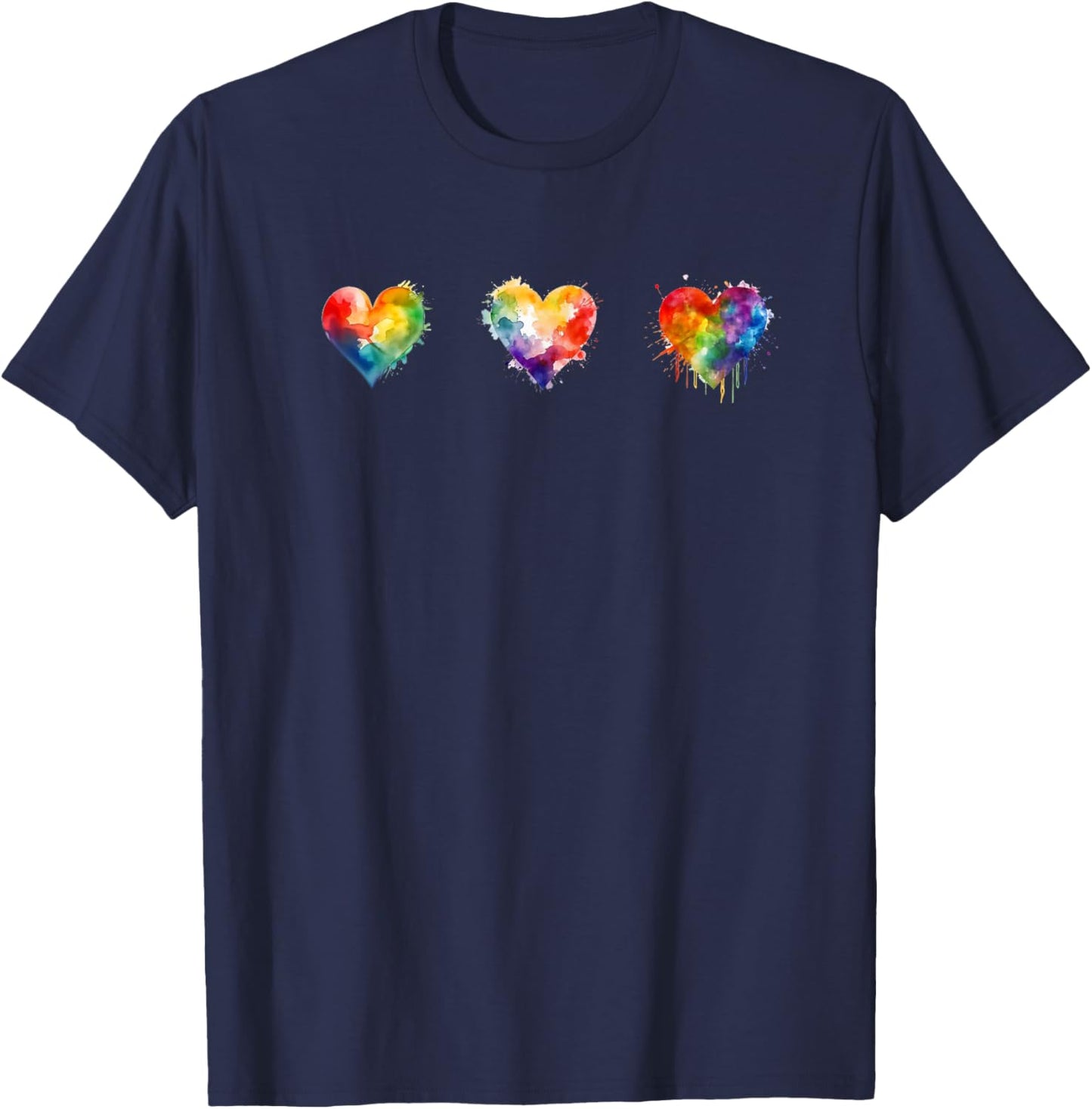 Vibrant Watercolor Valentine Hearts Celebrating Love Pride T-Shirt - T-Shirt | Navy
