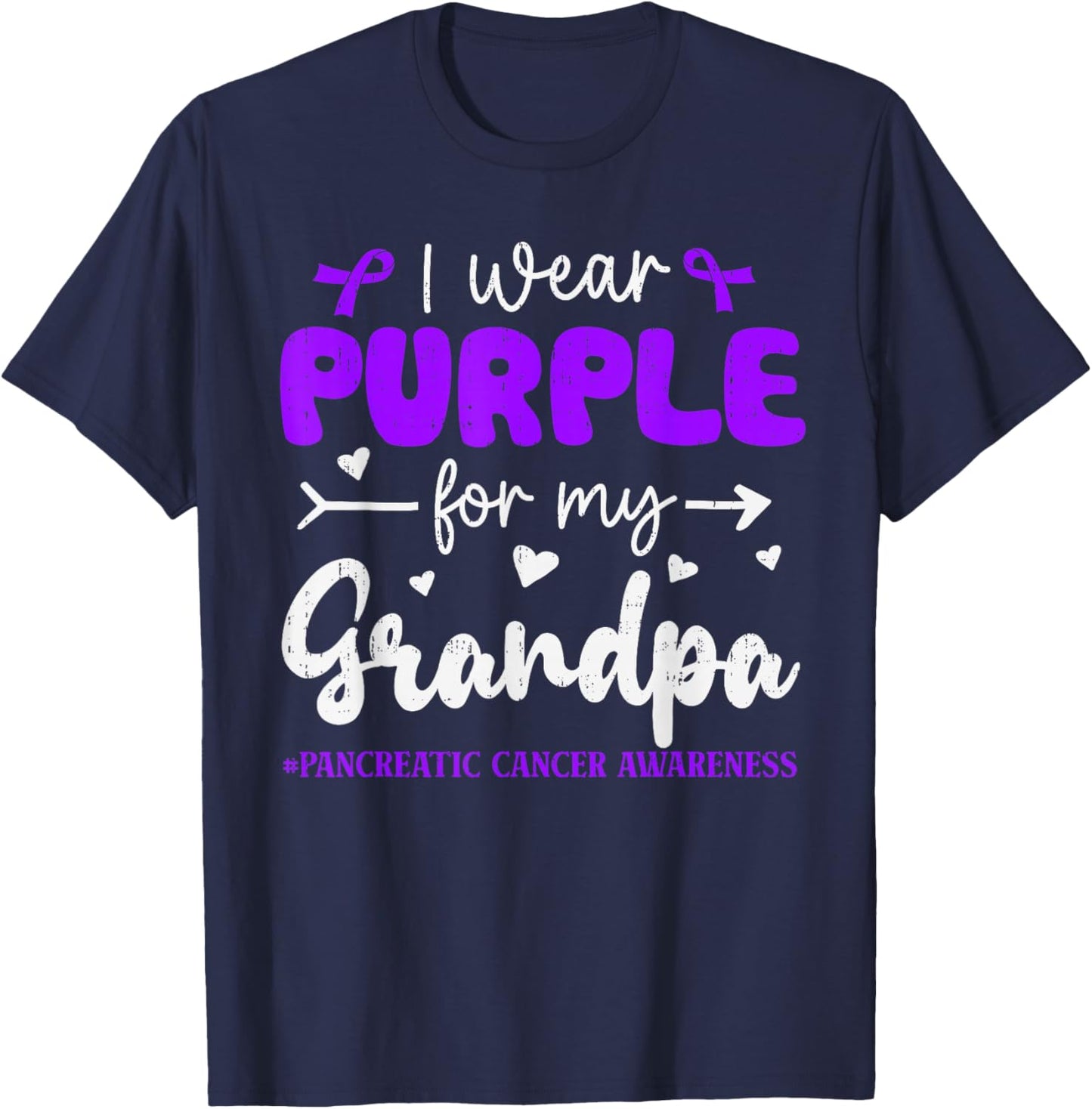 I Wear Purple for Grandpa Pancreatic Cancer Awareness Family T-Shirt - T-Shirt | Navy