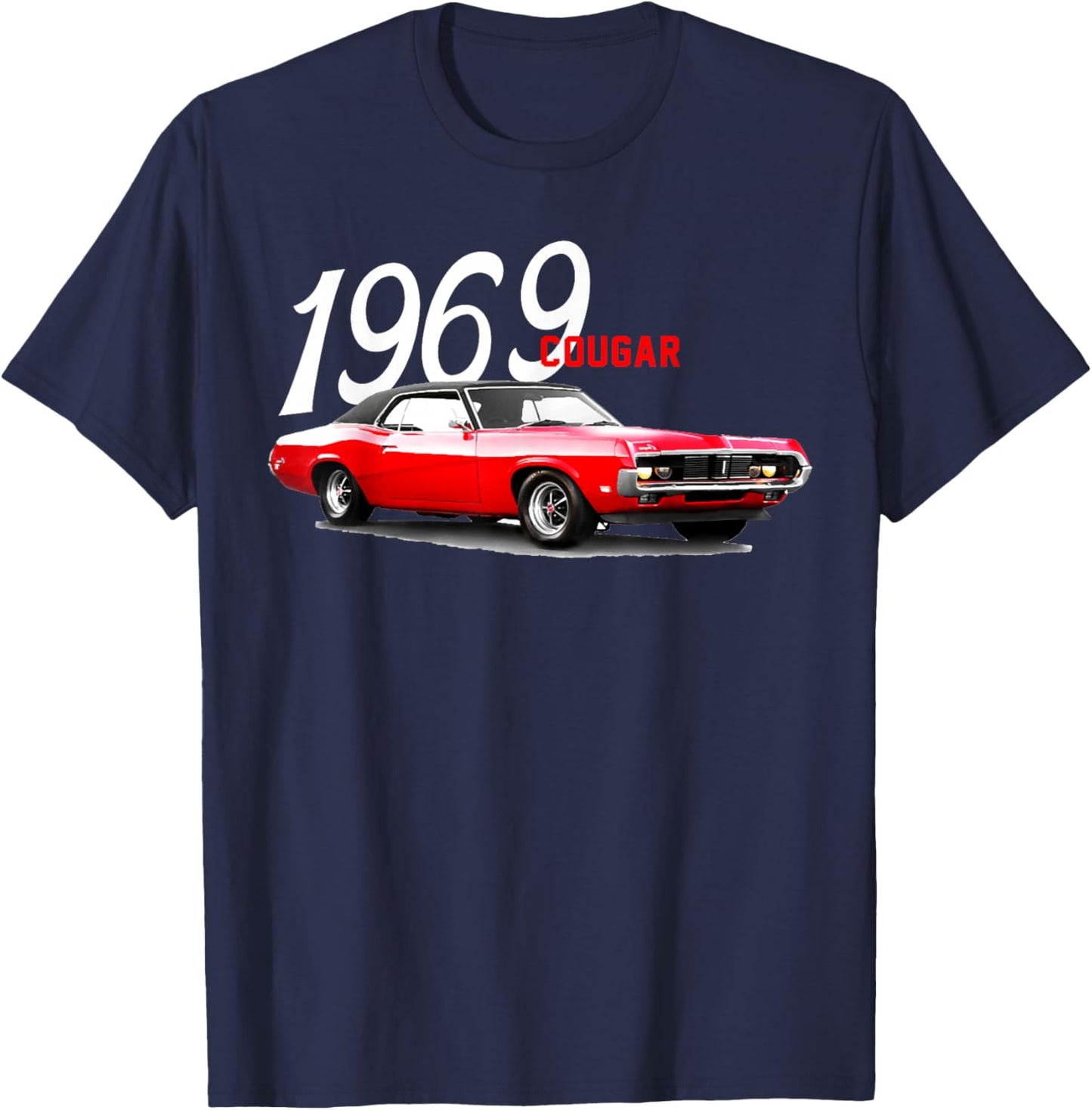 1969 69 Mercury Cougar Red Classic Vintage Old Car USA Flag T-Shirt - T-Shirt | Navy