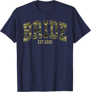 Bride Est. 2026 Camo Camouflage Couples Matching Valentine T-Shirt - T-Shirt | Navy