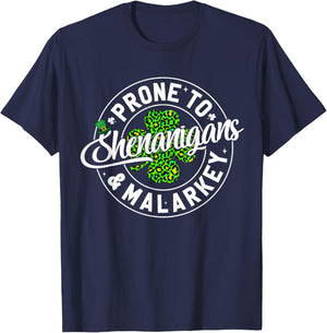 Prone to Shenanigans and Malarkey Leopard St Patricks Women T-Shirt - T-Shirt | Navy