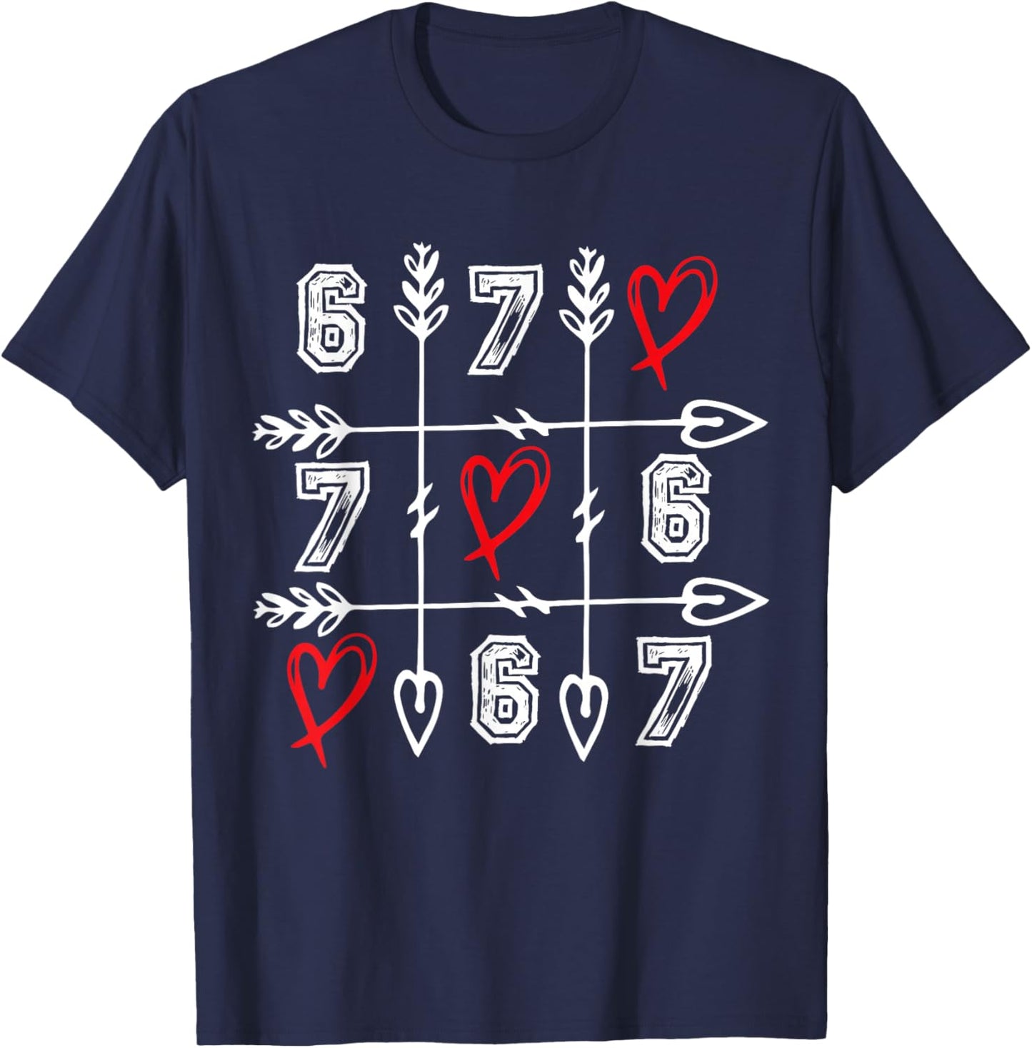 Six Seven 67 Meme 6 7 Valentines Day Heart Men Women Kids T-Shirt - T-Shirt | Navy
