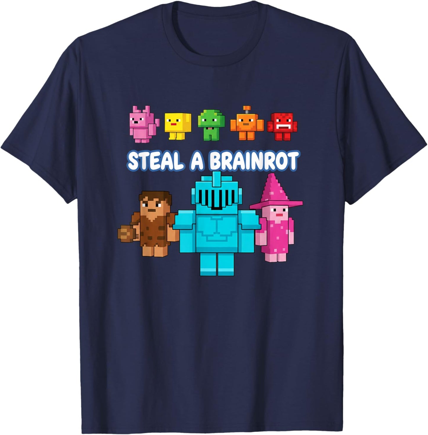 Steal A Brainrot Pixel Video Game Characters Kids T-Shirt - T-Shirt | Navy