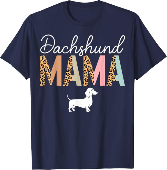 Dachshund Mama Leopard - Dog Lover Dachshund Owner Mom T-Shirt - T-Shirt | Navy