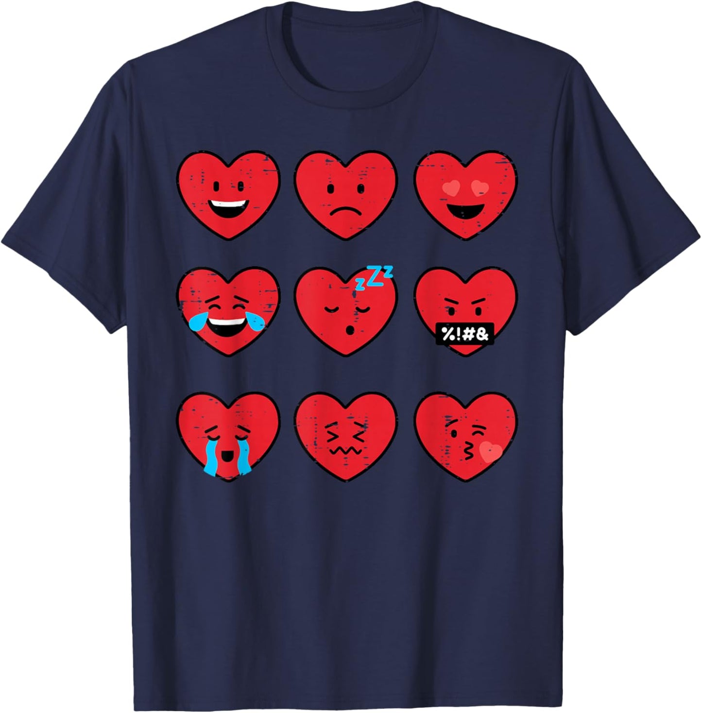 Valentines Day Heart Faces Emoticons Funny Women Men Kids T-Shirt - T-Shirt | Navy