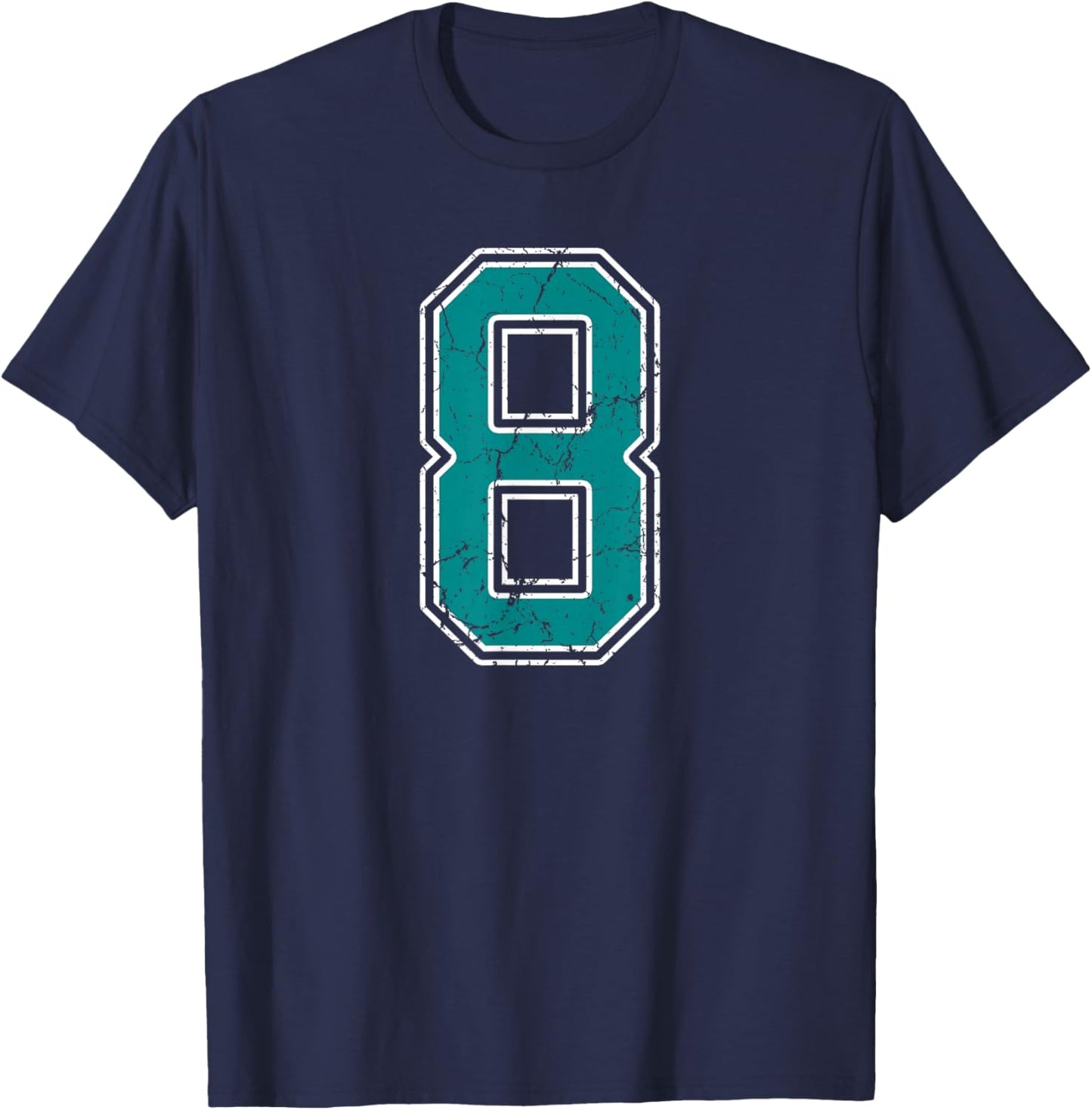 Teal and White Number 8 Jersey Player Uniform #8 Fan T-Shirt - T-Shirt | Navy