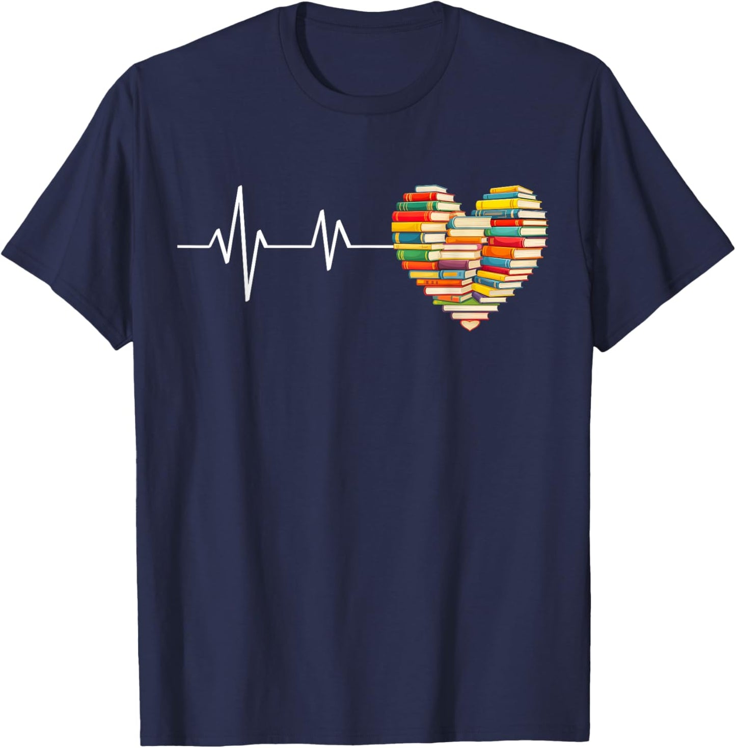 Love Books Heartbeat Heart Book Lover Books Reading T-Shirt - T-Shirt | Navy