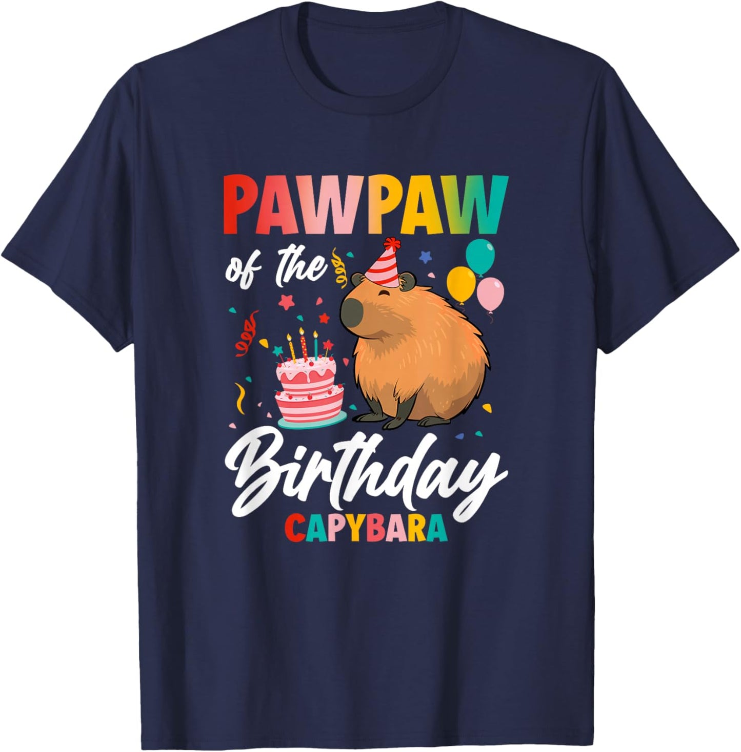 Pawpaw of The Birthday Capybara Girl Bday Party Family T-Shirt - T-Shirt | Navy