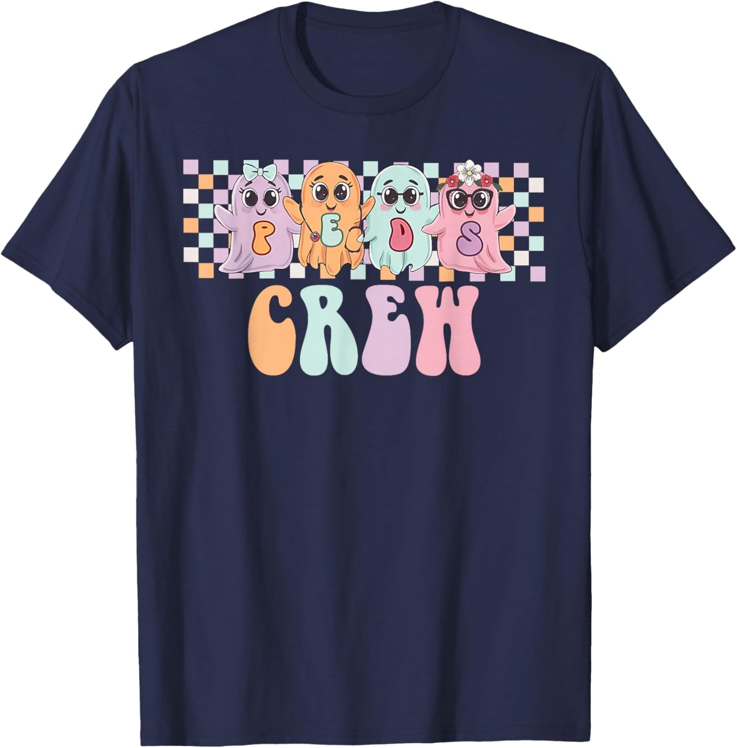 Peds Crew Spooky Ghost Pediatric Nurse Halloween Costume Men T-Shirt - T-Shirt | Navy