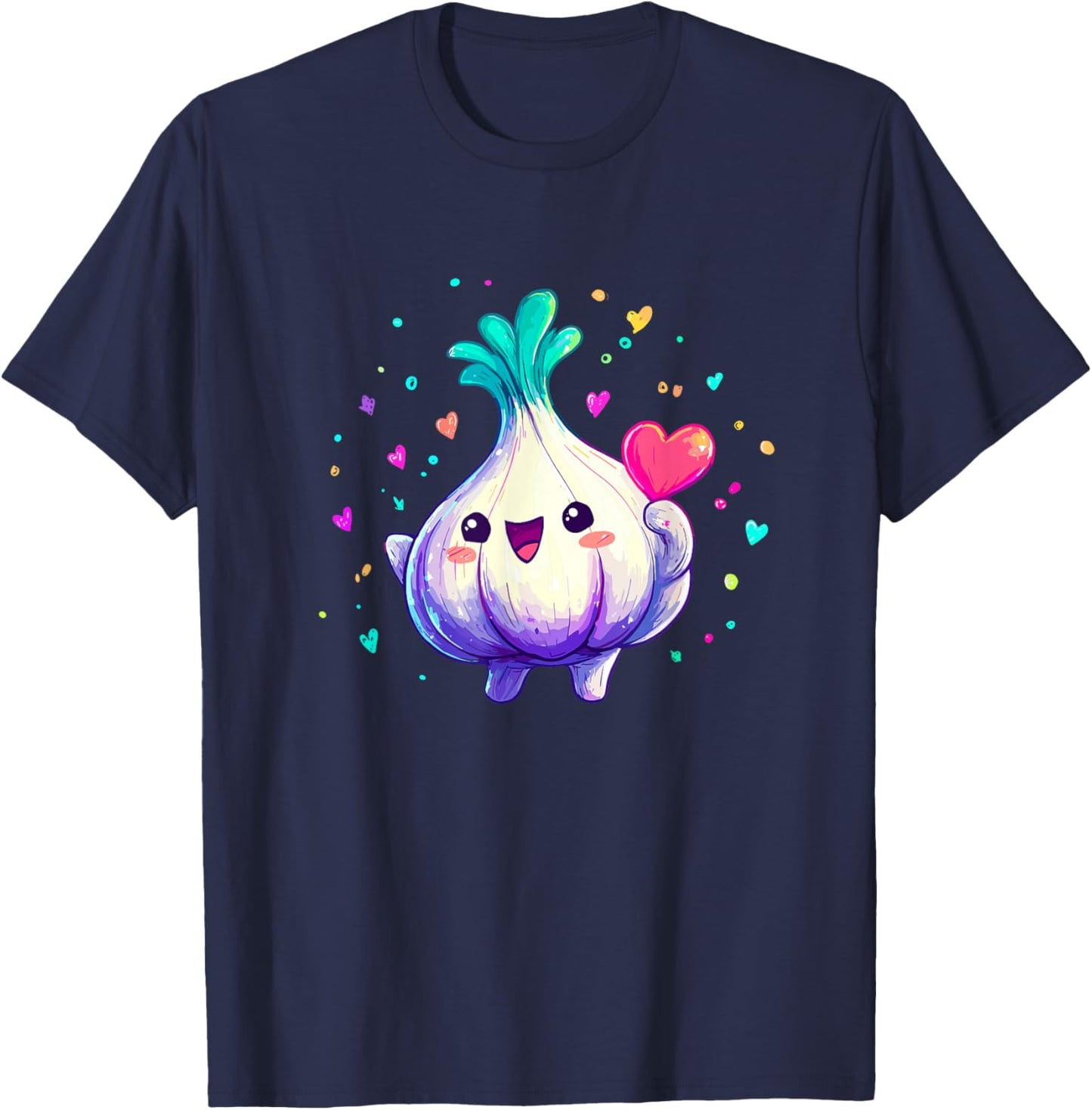 Cute Kawaii Garlic Holding Heart T-Shirt - T-Shirt | Navy