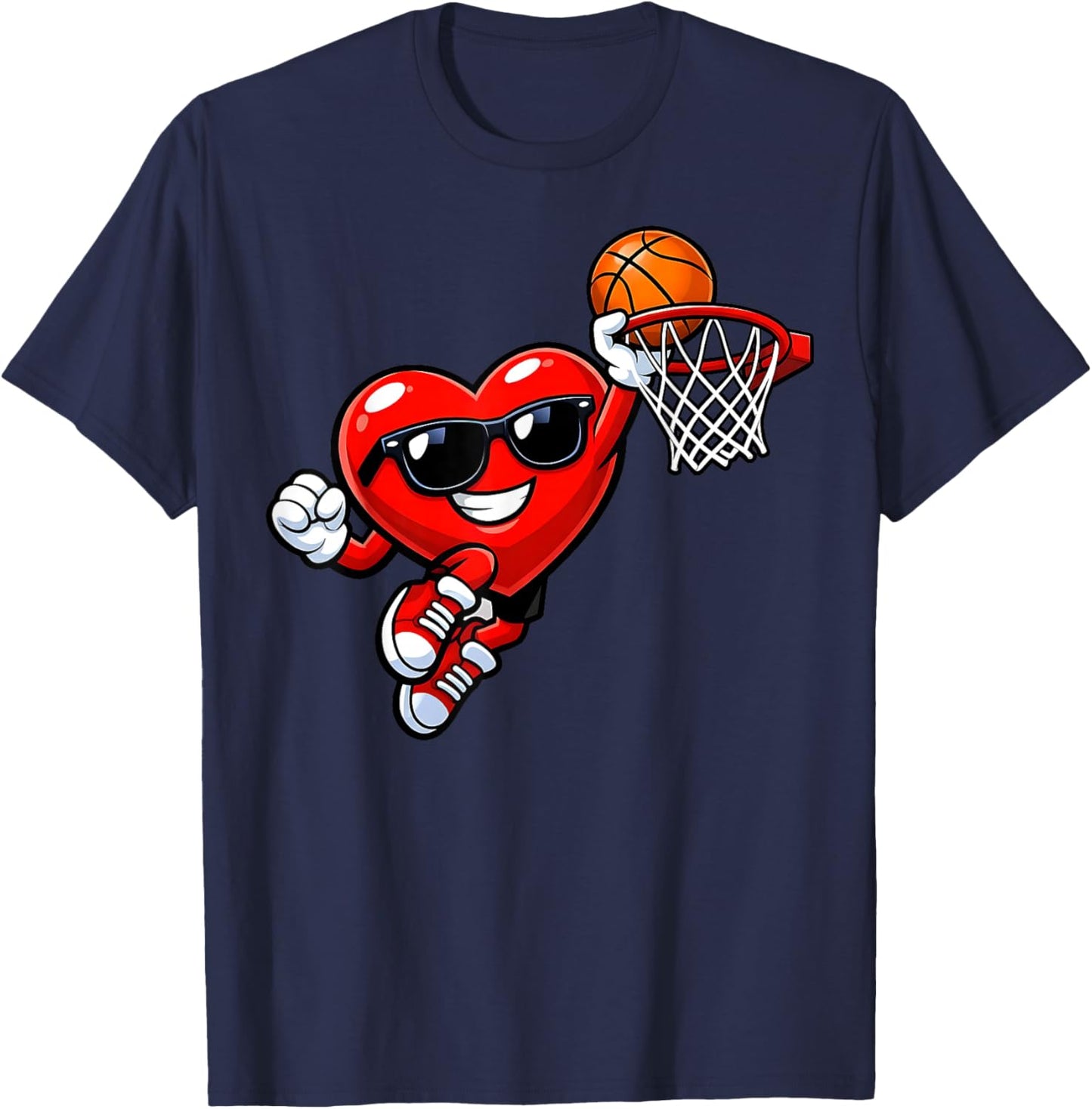 Valentines Day Basketball Heart Dunking Men Boys Kids Youth T-Shirt - T-Shirt | Navy