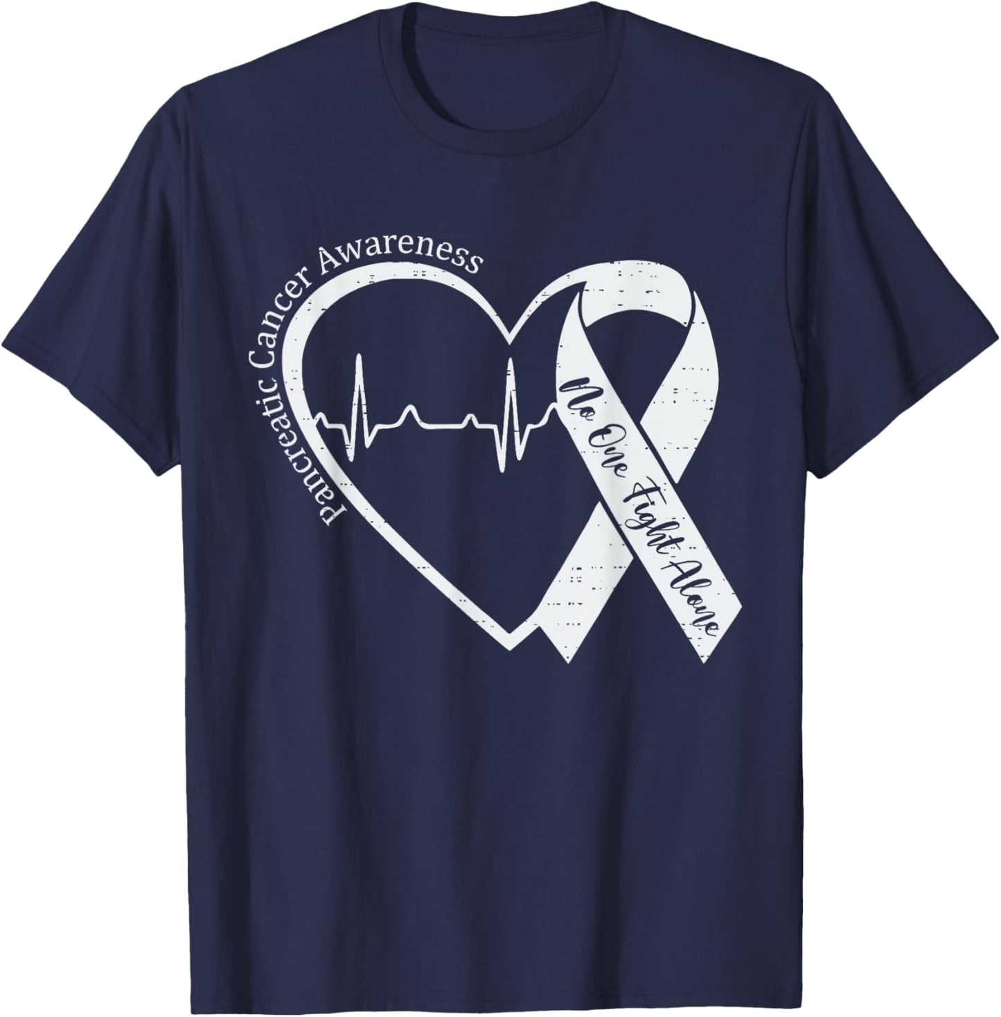 Pancreatic Cancer Awareness Heart Ribbon Purple Adult Kids T-Shirt - T-Shirt | Navy