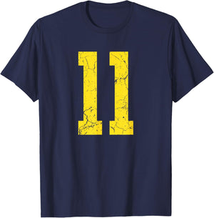 Distressed Bright Gold Number 11 Jersey Player Uniform #11 T-Shirt - T-Shirt | Navy